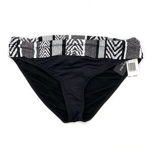 NWT KENNETH COLE Printed Waist Hipster Bikini Bottom Black White XL